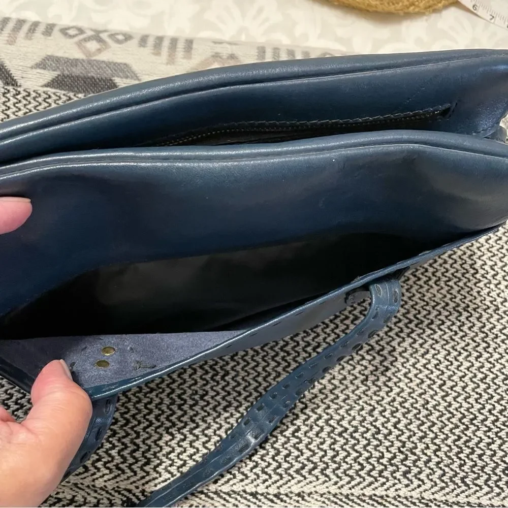 Vintage Ganson Navy Leather Short Handle Tote W/Stitching Detail Bag